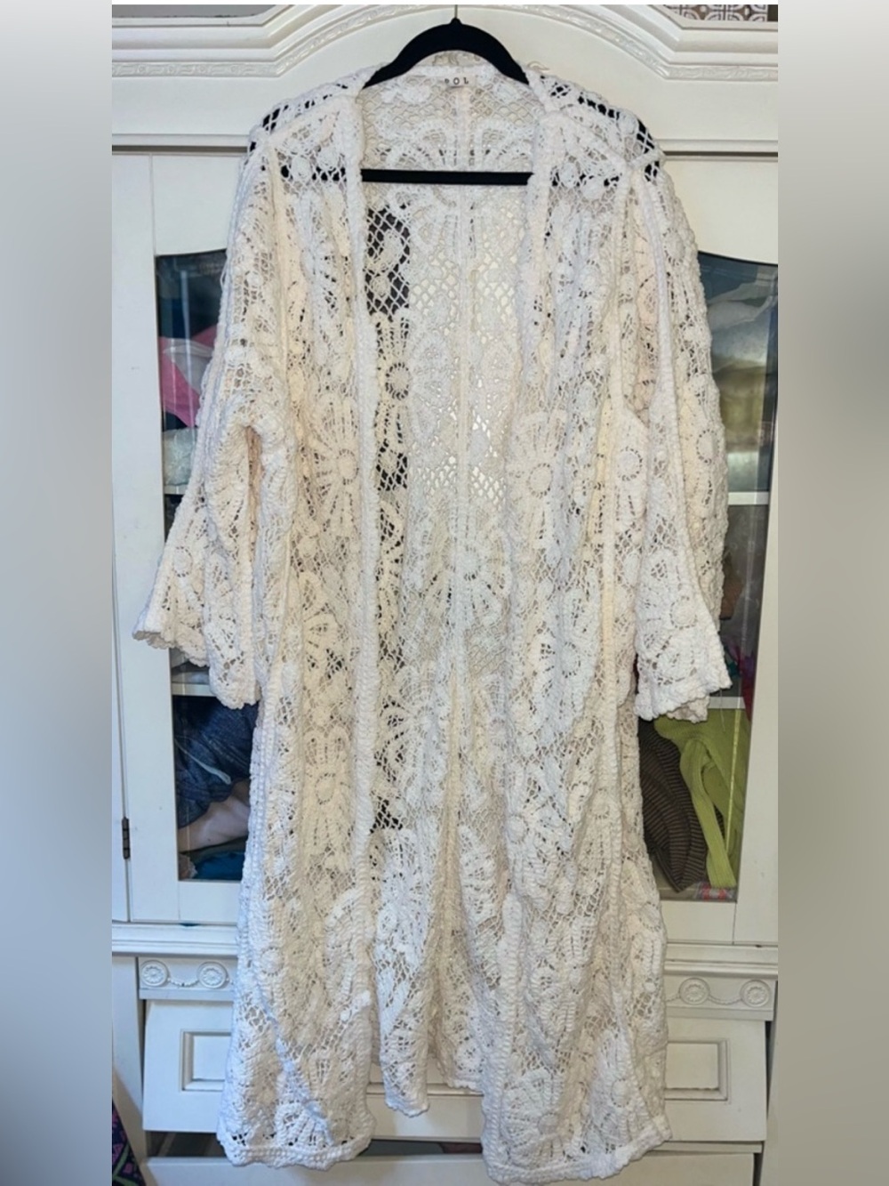 GORGEOUS NWOT POL One Size Crochet Floral Longline cardigan
